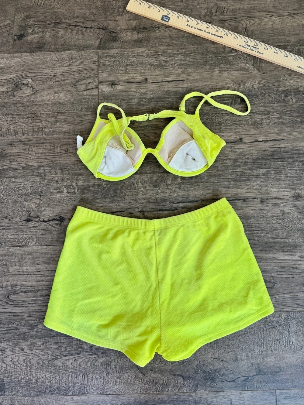 Vintage Neon Yellow Women’s Bikini Top and Swim Shorts Set